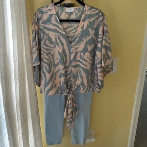 Adrienne Pink and Blue Gigi Zebra Print Tie Front Blouse